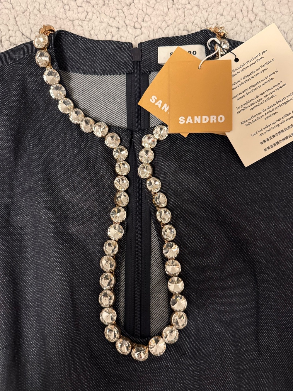 NWT Sandro Paris Rhinestone Embellished Denim Dress FR 38 | US 6 - Picture 5 of 9
